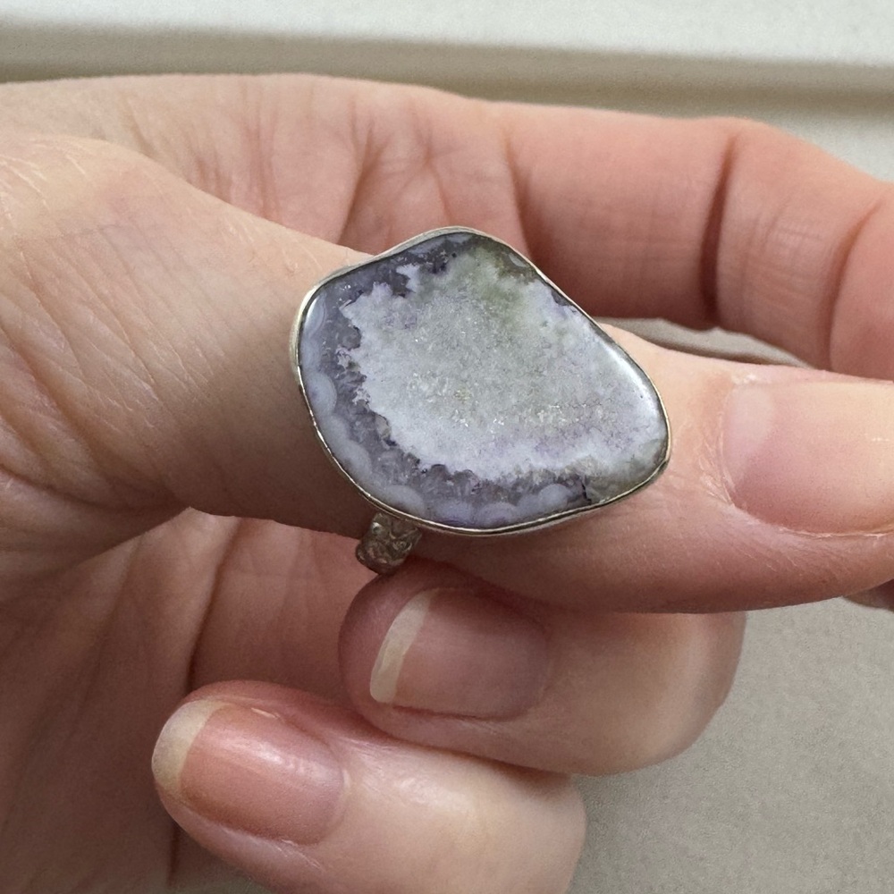 Purple agate crystal sterling silver ring
